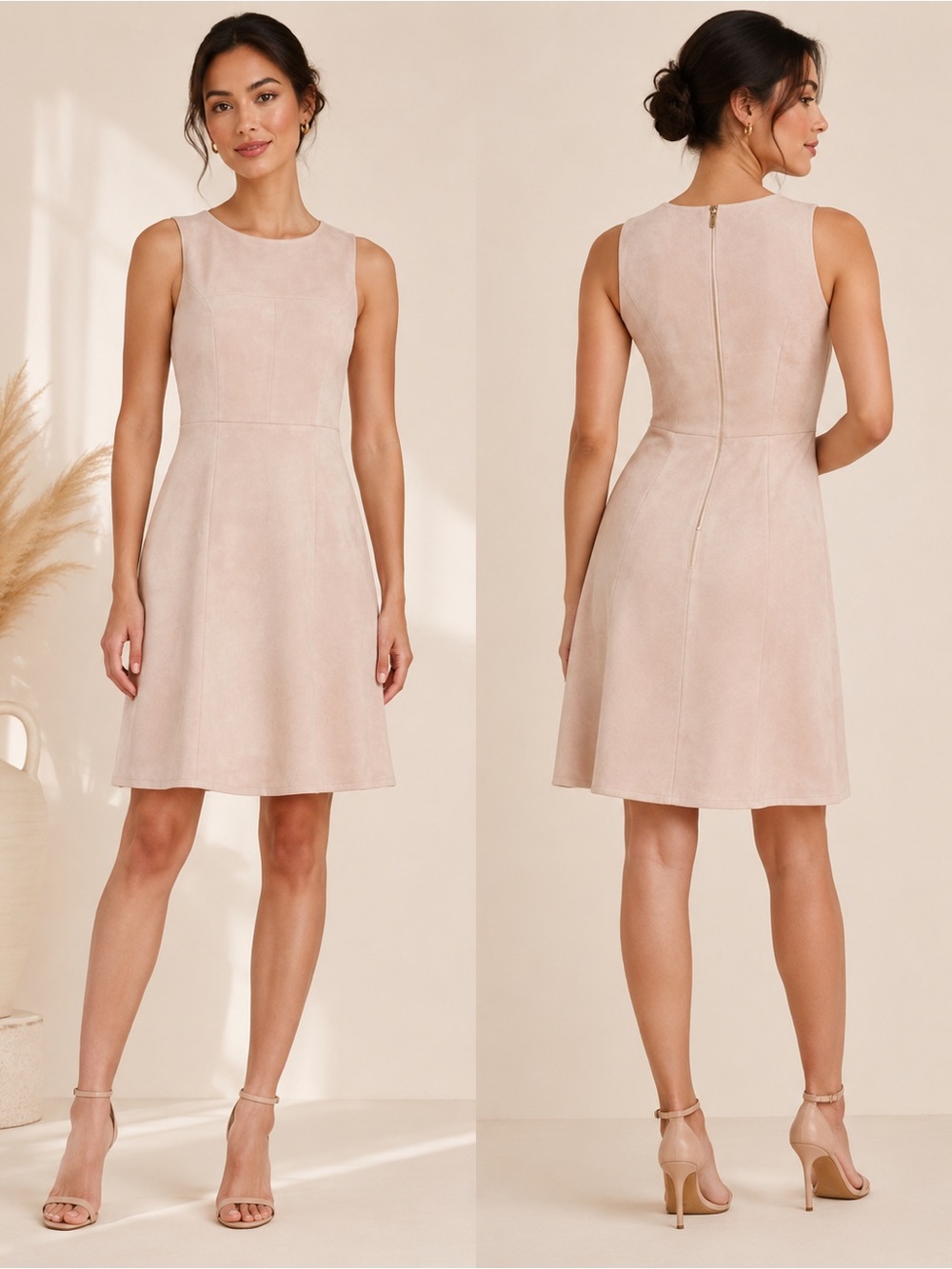 Calvin Klein Ultra Soft Faux Suede A-Line Shift Dress – Size 12 | Exposed Zip